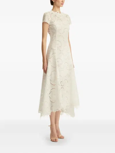 Oscar De La Renta Guipure Lace Midi Dress In White