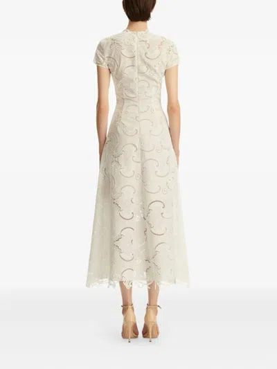 Oscar De La Renta Guipure Lace Midi Dress In White