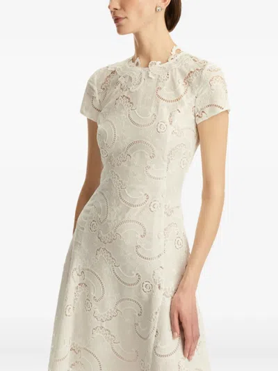 Oscar De La Renta Guipure Lace Midi Dress In White