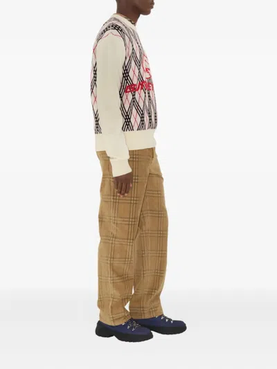 Burberry Men Row Neck Sweather With  Logo Print In Neutral