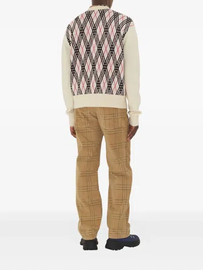Burberry Men Row Neck Sweather With  Logo Print In Neutral