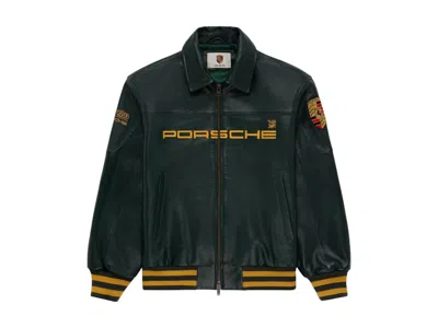 Pre-owned Aimé Leon Dore Men's Aime Leon Dore X Porsche 993 Turbo Leather Club Jacket In British Racing Green