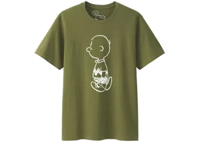 Pre-owned Kaws X Uniqlo X Peanuts Charlie Brown Tee Shirt (japanese Sizing) In Olive