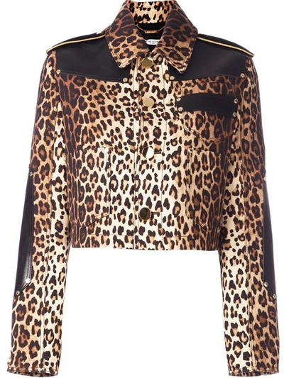 Givenchy Leather Patch Leopard Print Gabardine Jacket In Neutrals