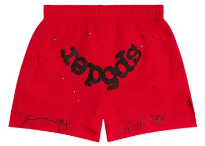Pre-owned Sp5der Men's  Og Web Double Layer Short In Red