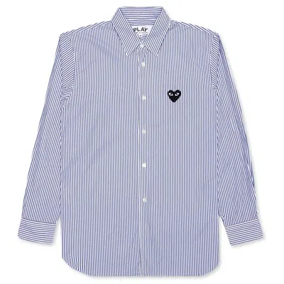 Pre-owned Comme Des Garçons Play Black Emblem Striped Button Up Shirt In Blue/white In Multi