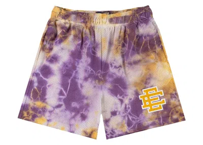 Pre-owned Eric Emanuel Men's  Ee Basic Short In Purple Tie Dye/yellow In Multi