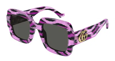 Pre-owned Gucci Oversized Square Frame Sunglassesfr) In Fuchsia Leopard/grey (gg1547s/003
