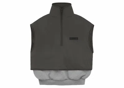 Pre-owned Fear Of God Men's  Essentials Nylon Fleece Mockneck Vest In Dark Heather Oatmeal/ink In Multi
