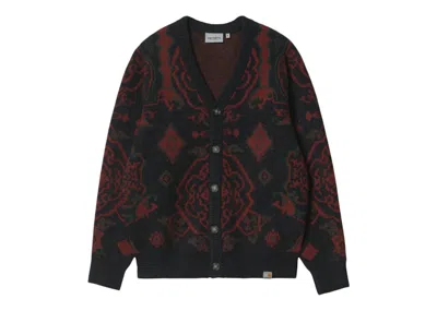 Pre-owned Carhartt Men's  Wip Verse Cardigan In Dark Navy Blue/red In Multi