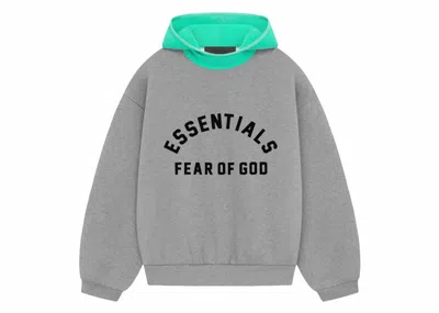 Pre-owned Fear Of God Men's  Essentials Nylon Fleece Hoodie In Dark Heather Oatmeal/mint Leaf In Multi