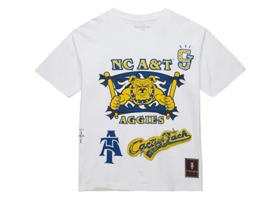 Pre-owned Travis Scott X Mitchell & Ness North Carolina A&t Aggies Handdrawn T-shirt In White
