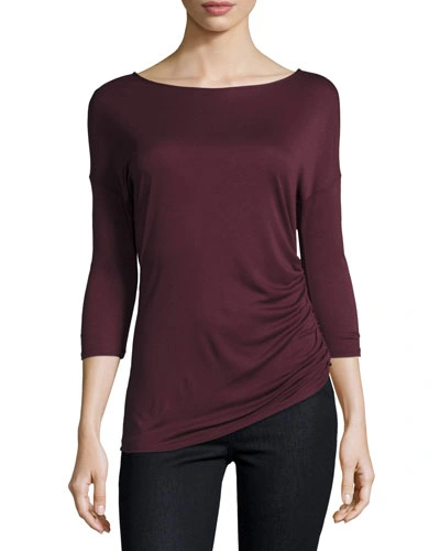 Three Dots Kylie 3/4-sleeve Ruched Jersey Top, Black In Vintage Wi