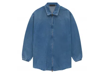 Pre-owned Fear Of God Men's  Essentials Core Collection Denim Overshirt In Medium Wash