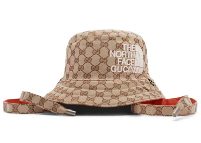Pre-owned Gucci X The North Face Gg Canvas Bucket Hat In Beige/ebony