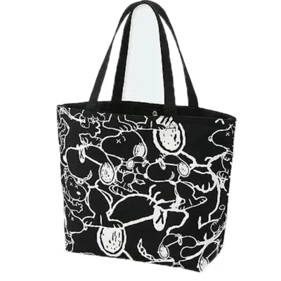 Pre-owned Kaws X Uniqlo X Peanuts Snoopy Pattern Tote Bag In Black