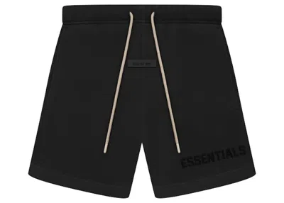 Pre-owned Fear Of God Men's  Essentials Cream Drawstring Sweatshort In Jet Black