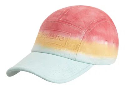 Pre-owned Supreme Embossed Denim Camp Cap In Red Dip Dye