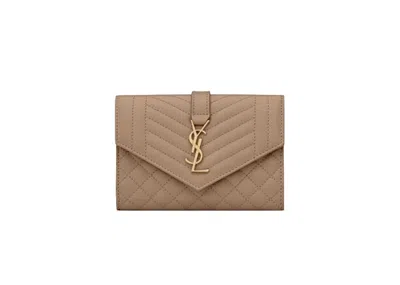 Pre-owned Saint Laurent Women's  Small Envelope Wallet In Mix Matlasse Grand De Purse Embossed Leather In Dark  In Brown