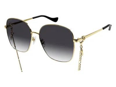 Pre-owned Gucci Round Sunglasses In Gold Grey (gg1089sa/001/61)