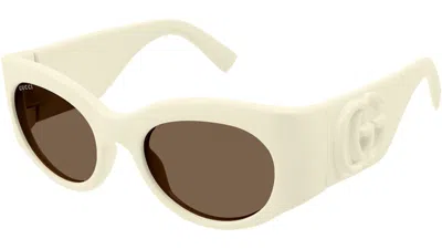Pre-owned Gucci Oval Sunglasses In Ivory/brown (gg1544s/004)