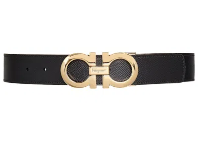 Pre-owned Ferragamo Reversible And Adjustable Gancini Belt In Black/ultra Marine In Multi