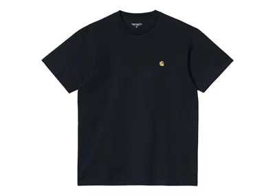 Pre-owned Carhartt Men's  Wip Short Sleeve Chase T-shirt In Dark Navy Blue/gold In Multi