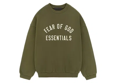 Pre-owned Fear Of God Men's  Essentials Fleece Crewneck Sweatshirt In Military In Green