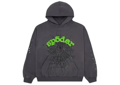 Pre-owned Sp5der Men's  Wait Web Hoodie In Slate Grey