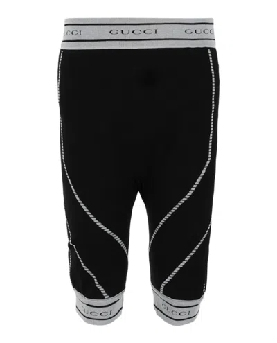 Pre-owned Gucci Men's  Jacquard Tubular Jersey Shorts In Black