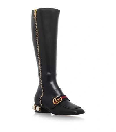 Gucci Peyton Gg Pearly-heel Boots In Black/gold