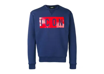 Pre-owned Dsquared2 Men's Dsqua2 Dsqua 2 Icon Box Logo Crewneck Sweatshirt In Blue/red In Multi