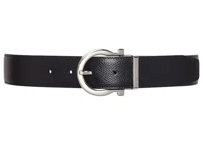 Pre-owned Ferragamo Reversible And Adjustable Gancini Belt Stamped In Black/hickory In Multi