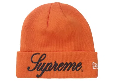 Pre-owned Supreme New Era Script Beanie In Orange