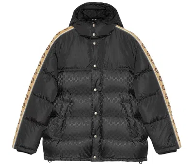 Pre-owned Gucci Men's  Gg Jacquard Tape Sleeve Down Jacket In Black
