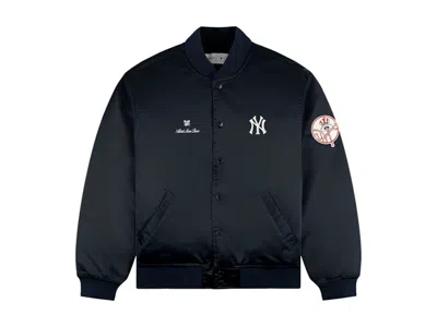 Pre-owned Aimé Leon Dore Men's Aime Leon Dore X New York Yankees Satin Varsity Jacket In Navy Blue