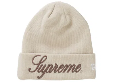 Pre-owned Supreme New Era Script Beanie In Natural In Brown