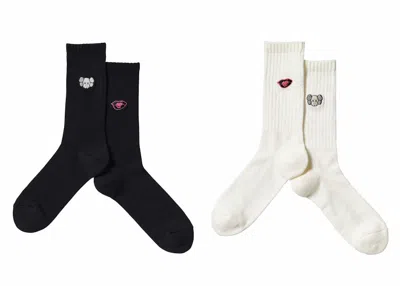 Pre-owned Kaws X Uniqlo Warhol 476519 Socks (set Of 2) In Black/white In Multi