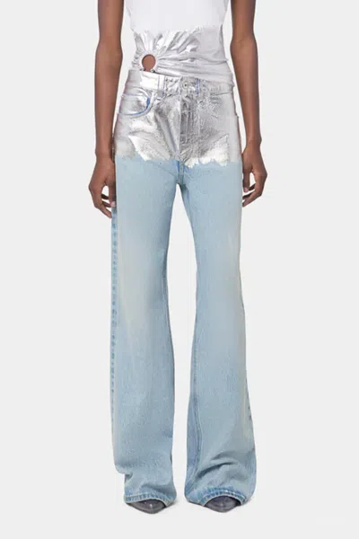 Rabanne Metallic Baggy Trouser Denim In Light Denim Blue
