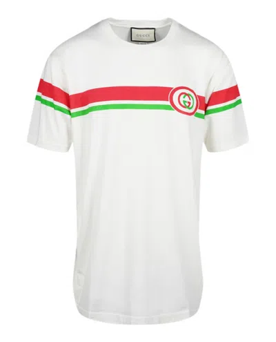 Pre-owned Gucci Men's  Logo Crew Neck T-shirt In Milk In White