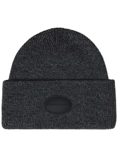 Pre-owned Alexander Wang Women's  Ribbed Domed Logo Patch Beanie In Charcoal