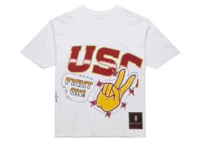 Pre-owned Travis Scott X Mitchell & Ness Usc Trojans Handdrawn T-shirt In White