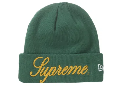 Pre-owned Supreme New Era Script Beanie In Pine In Green