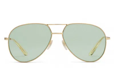 Pre-owned Gucci Women's  Aviator Metal Sunglasses In Green/gold (520116 I0330 8070)