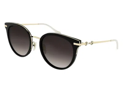 Pre-owned Gucci Round Sunglasses In Black Gold Brown (gg1015sk/004/56)
