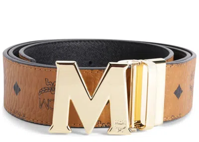 Pre-owned Mcm Men's  Claus M Reversible Belt Visetos 1.75w 51in/130cm In Cognac