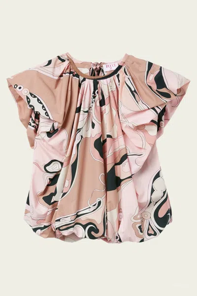 Pucci Orchidee Print Voluminous Top In Nude