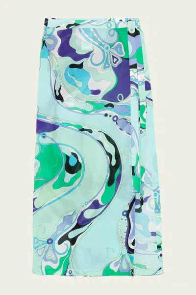 Pucci Orchidee-print Long Skirt In Verde Lilla