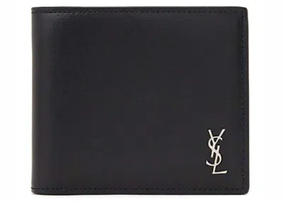 Pre-owned Saint Laurent Women's  Tiny Cassandre East/west Matte Leather Wallet In Black