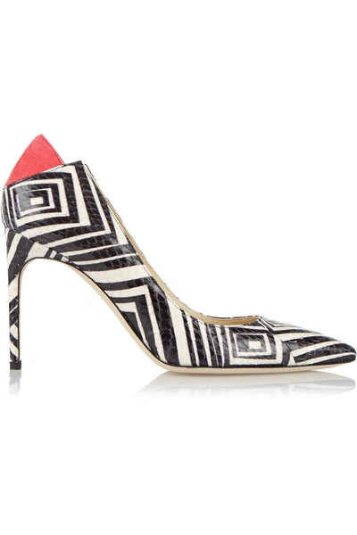 Brian Atwood Mercury Suede-trimmed Printed Elaphe Pumps